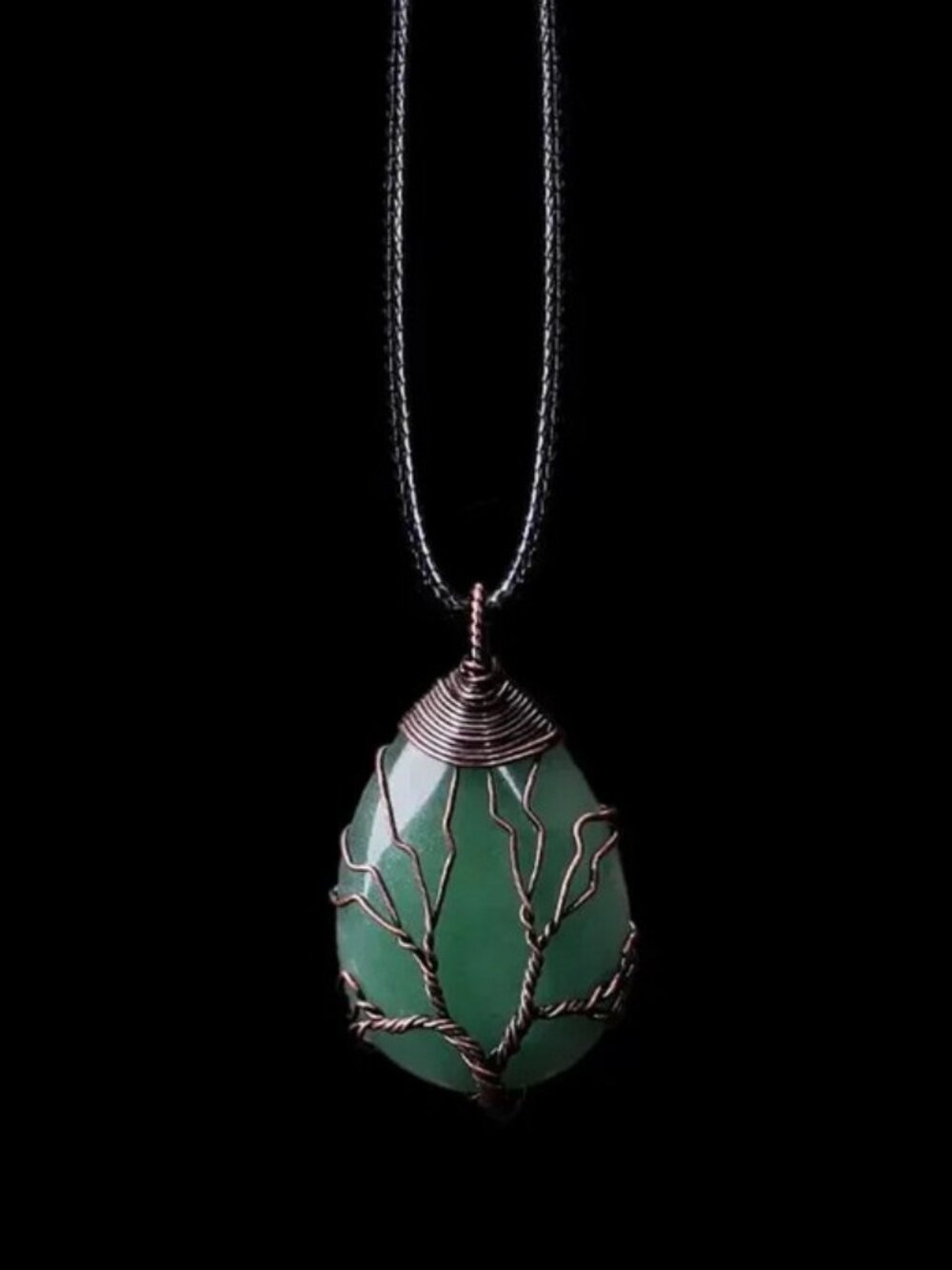 Green Aventurine Natural Gemstone Tree Of Life Pendant Necklace - Picture 2 of 2